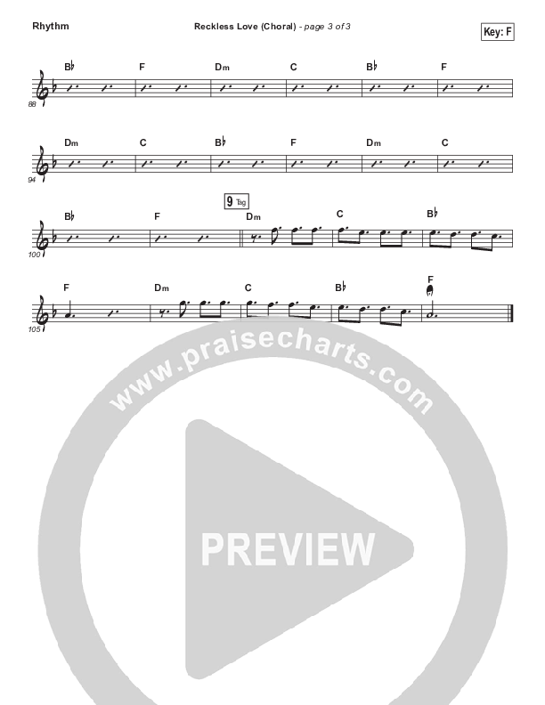 Reckless Love (Choral Anthem SATB) Rhythm Chart (Bethel Music / Cory Asbury / Arr. Luke Gambill)
