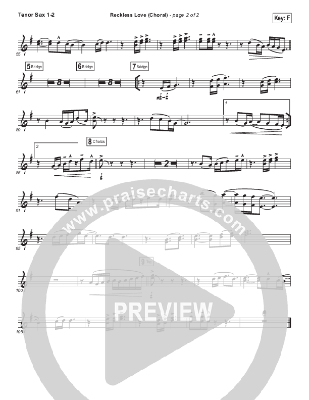 Reckless Love (Choral Anthem SATB) Tenor Sax 1/2 (Bethel Music / Cory Asbury / Arr. Luke Gambill)