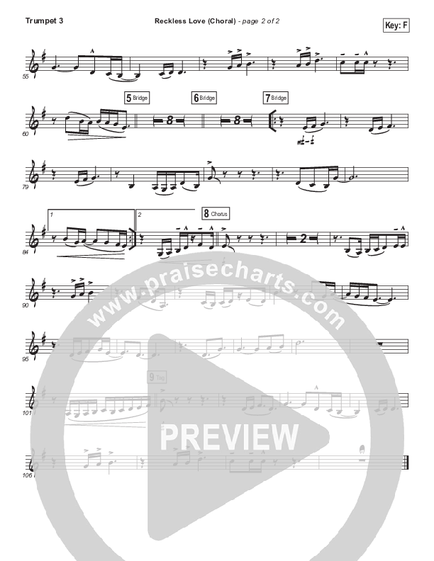 Reckless Love (Choral Anthem SATB) Trumpet 3 (Bethel Music / Cory Asbury / Arr. Luke Gambill)