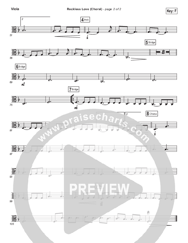 Reckless Love (Choral Anthem SATB) Viola (Bethel Music / Cory Asbury / Arr. Luke Gambill)