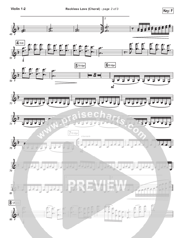 Reckless Love (Choral Anthem SATB) Violin 1/2 (Bethel Music / Cory Asbury / Arr. Luke Gambill)