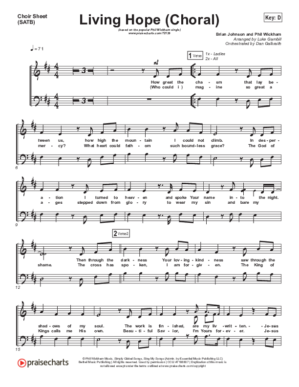Living Hope (Choral Anthem SATB) Choir Sheet (SATB) (Phil Wickham / Arr. Luke Gambill)