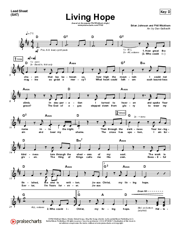 Living Hope (Choral Anthem SATB) Lead Sheet (SAT) (Phil Wickham / Arr. Luke Gambill)