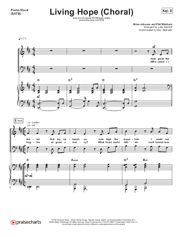 Living Hope (Choral Anthem SATB) Piano/Vocal Pack (Phil Wickham / Arr. Luke Gambill)
