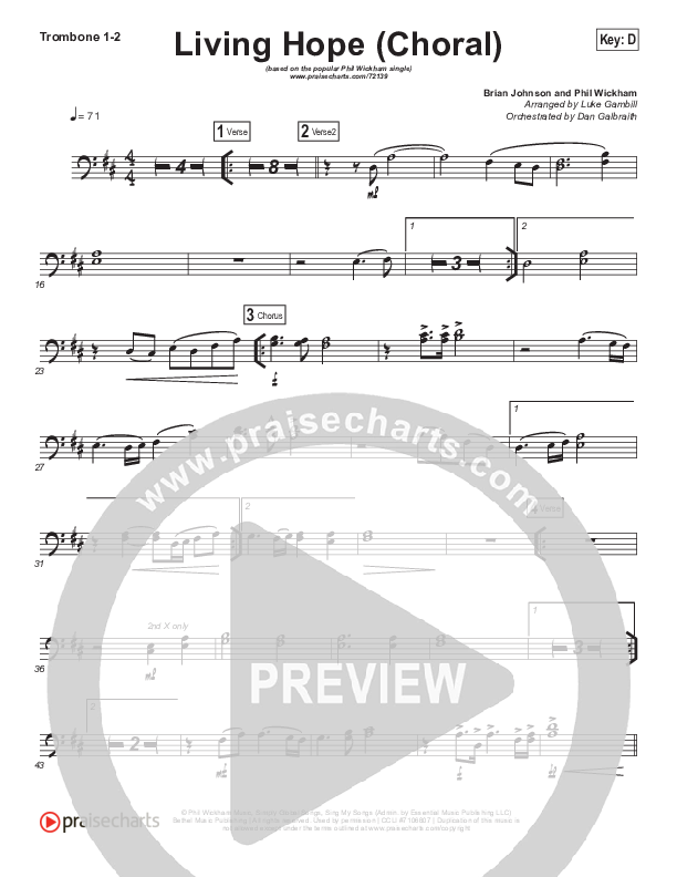 Living Hope (Choral Anthem SATB) Trombone 1/2 (Phil Wickham / Arr. Luke Gambill)