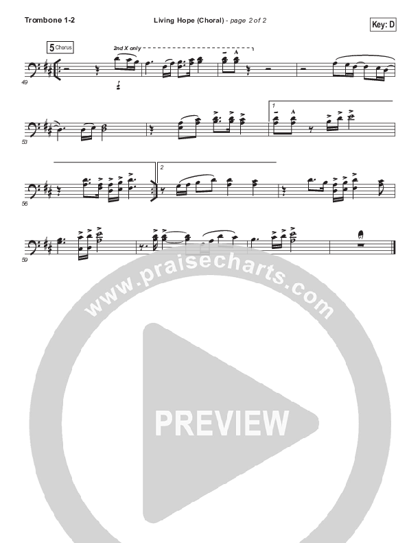 Living Hope (Choral Anthem SATB) Trombone 1/2 (Phil Wickham / Arr. Luke Gambill)
