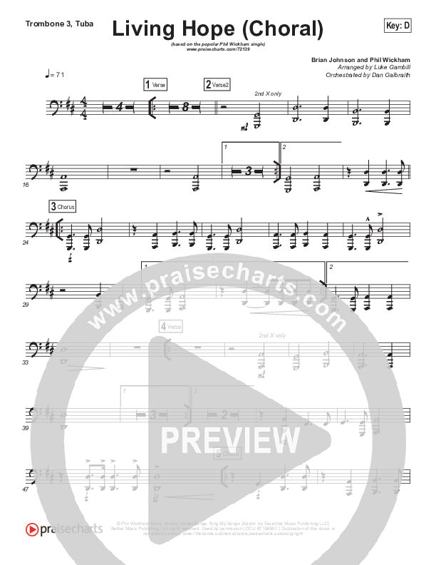 Living Hope (Choral Anthem SATB) Trombone 3/Tuba (Phil Wickham / Arr. Luke Gambill)