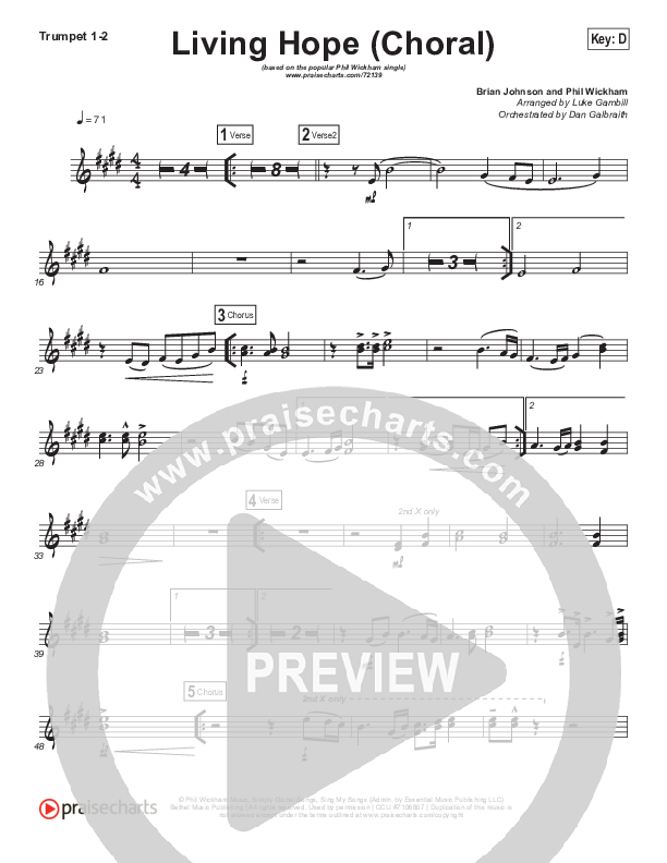 Living Hope (Choral Anthem SATB) Trumpet 1,2 (Phil Wickham / Arr. Luke Gambill)