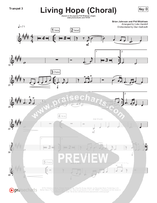 Living Hope (Choral Anthem SATB) Trumpet 1,2 (Phil Wickham / Arr. Luke Gambill)
