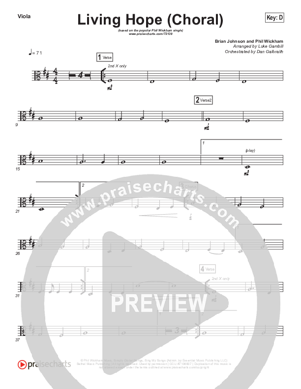 Living Hope (Choral Anthem SATB) Viola (Phil Wickham / Arr. Luke Gambill)