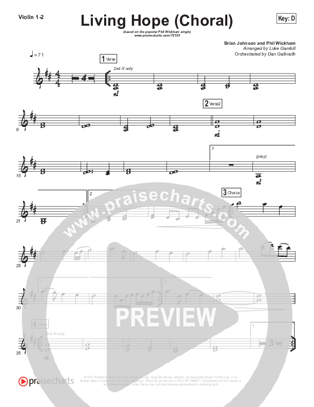 Living Hope (Choral Anthem SATB) Violin 1,2 (Phil Wickham / Arr. Luke Gambill)