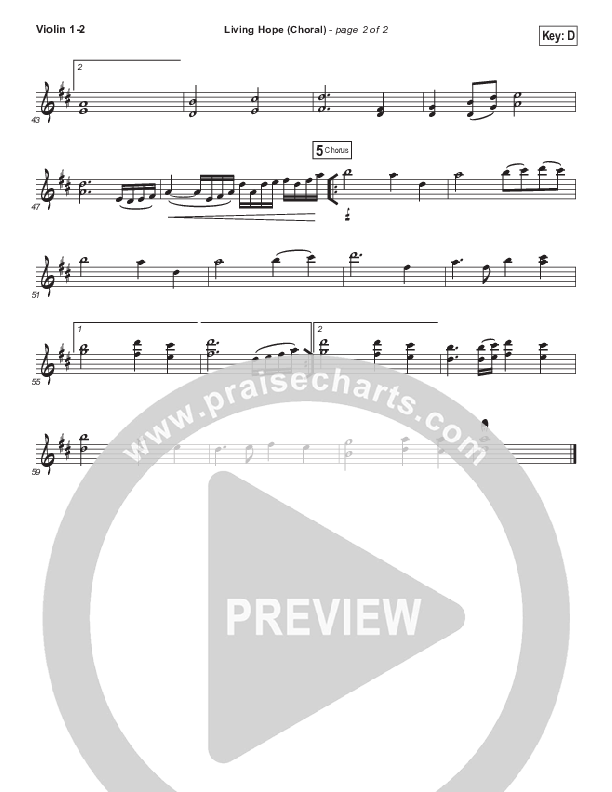 Living Hope (Choral Anthem SATB) Violin 1,2 (Phil Wickham / Arr. Luke Gambill)
