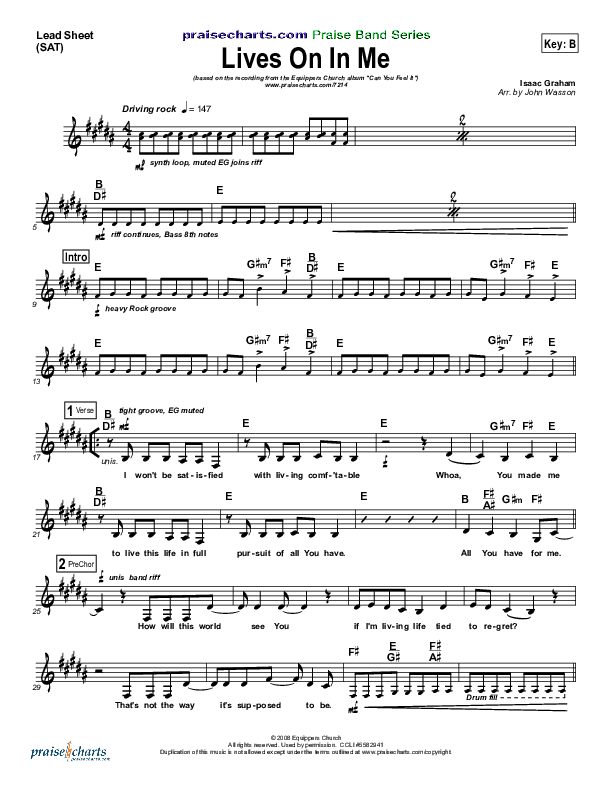 Lives On In Me Lead Sheet (Equippers Church)