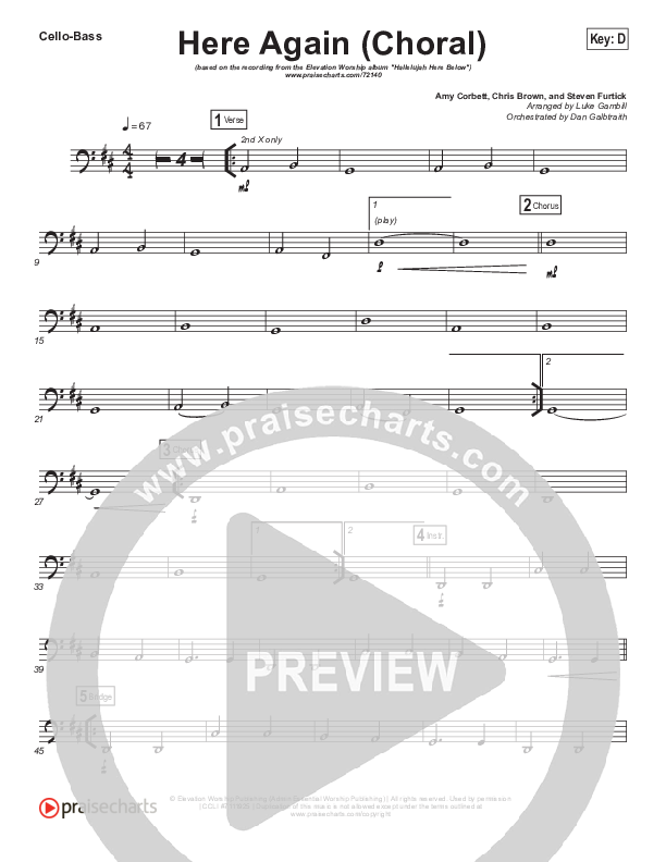Here Again (Choral Anthem SATB) Cello/Bass (Elevation Worship / Arr. Luke Gambill)