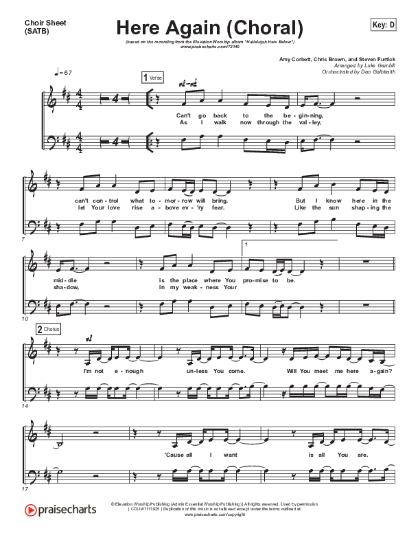 Here Again (Choral Anthem SATB) Choir Sheet (SATB) (Elevation Worship / Arr. Luke Gambill)