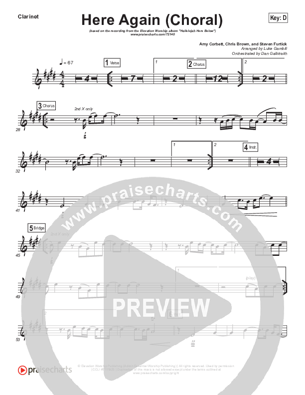 Here Again (Choral Anthem SATB) Clarinet (Elevation Worship / Arr. Luke Gambill)