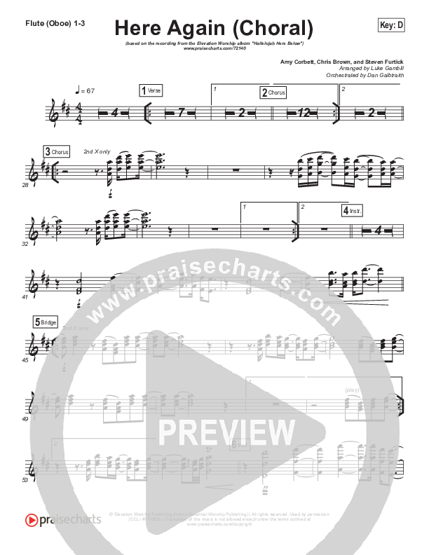 Here Again (Choral Anthem SATB) Flute/Oboe 1/2/3 (Elevation Worship / Arr. Luke Gambill)