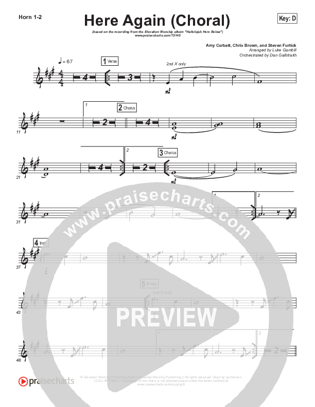 Here Again (Choral Anthem SATB) French Horn 1/2 (Elevation Worship / Arr. Luke Gambill)