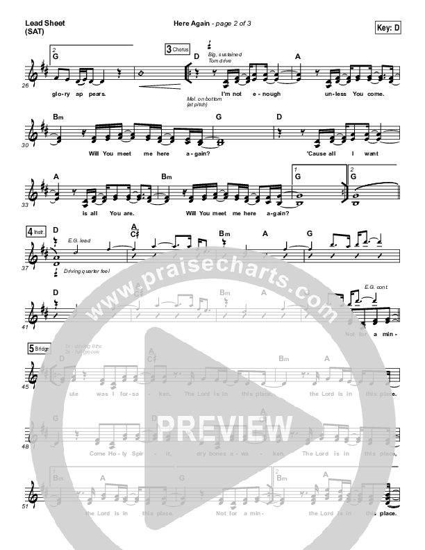 Here Again (Choral Anthem SATB) Lead Sheet (SAT) (Elevation Worship / Arr. Luke Gambill)