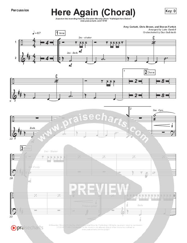 Here Again (Choral Anthem SATB) Percussion (Elevation Worship / Arr. Luke Gambill)