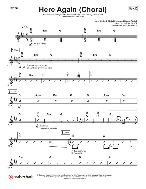 Here Again (Choral Anthem SATB) Rhythm Chart (Elevation Worship / Arr. Luke Gambill)