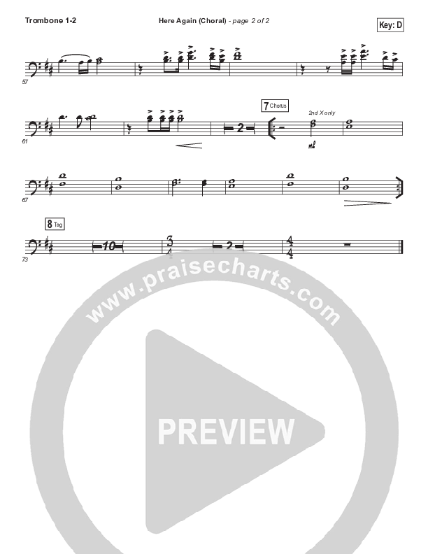 Here Again (Choral Anthem SATB) Trombone 1/2 (Elevation Worship / Arr. Luke Gambill)