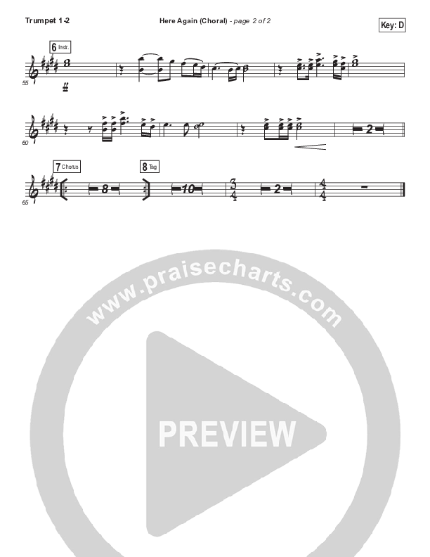 Here Again (Choral Anthem SATB) Trumpet 1,2 (Elevation Worship / Arr. Luke Gambill)