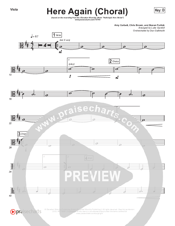 Here Again (Choral Anthem SATB) Viola (Elevation Worship / Arr. Luke Gambill)