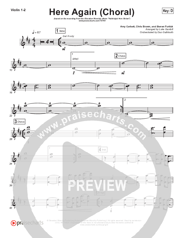 Here Again (Choral Anthem SATB) Violin 1/2 (Elevation Worship / Arr. Luke Gambill)