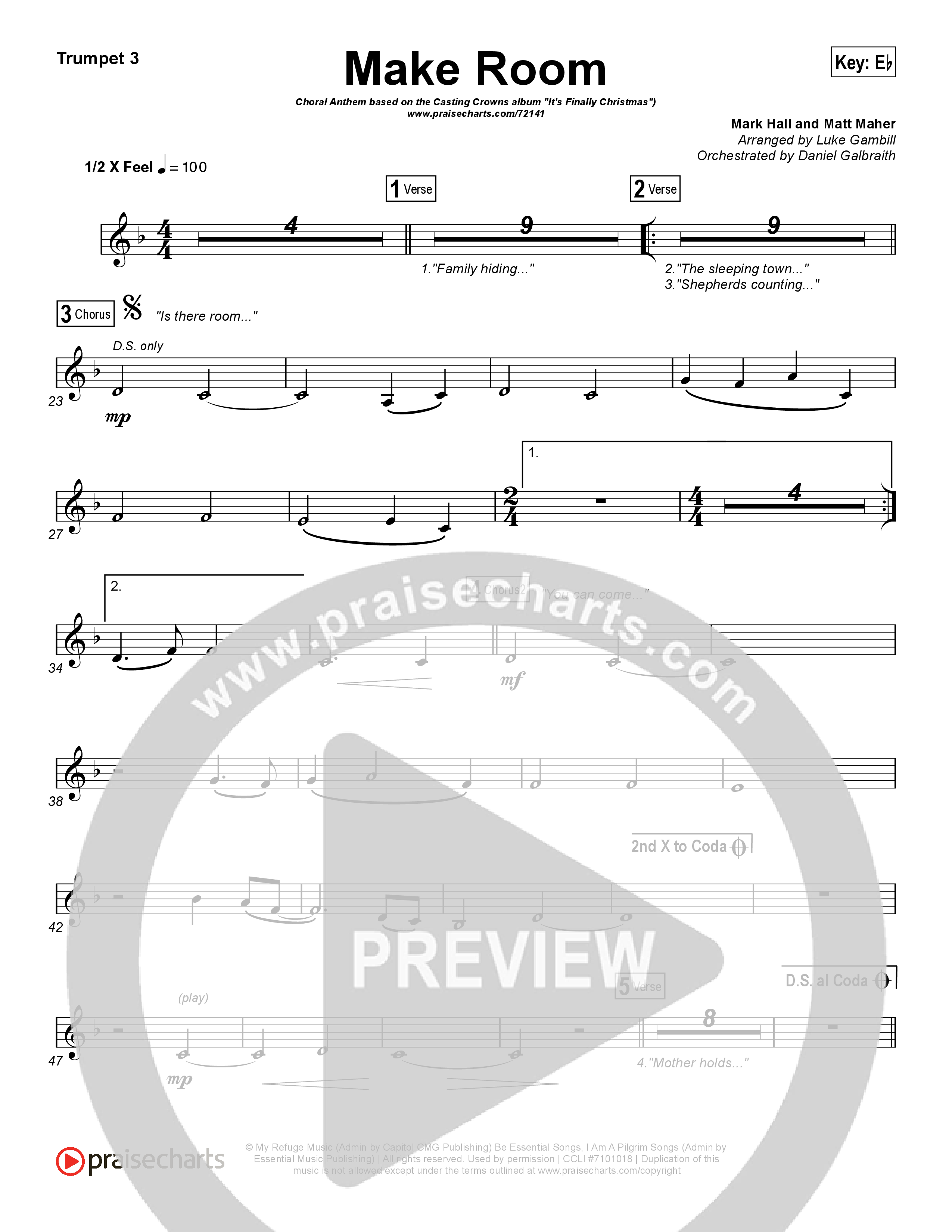 Make Room (Choral Anthem SATB) Trumpet 3 (Casting Crowns / Arr. Luke Gambill)