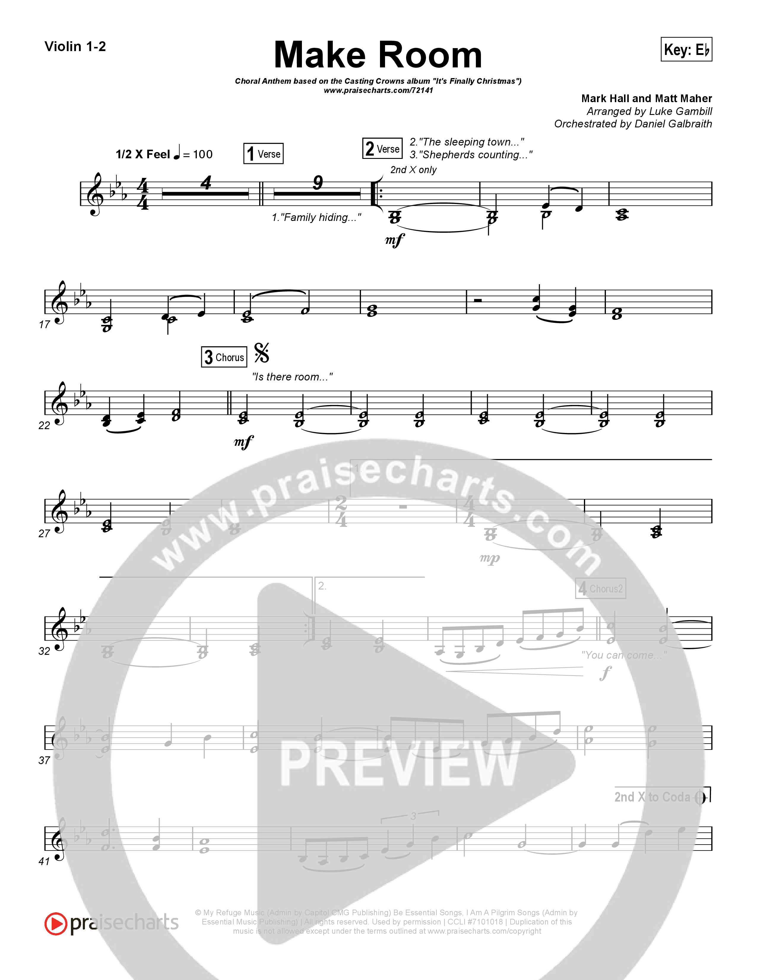 Make Room (Choral Anthem SATB) Violin 1/2 (Casting Crowns / Arr. Luke Gambill)