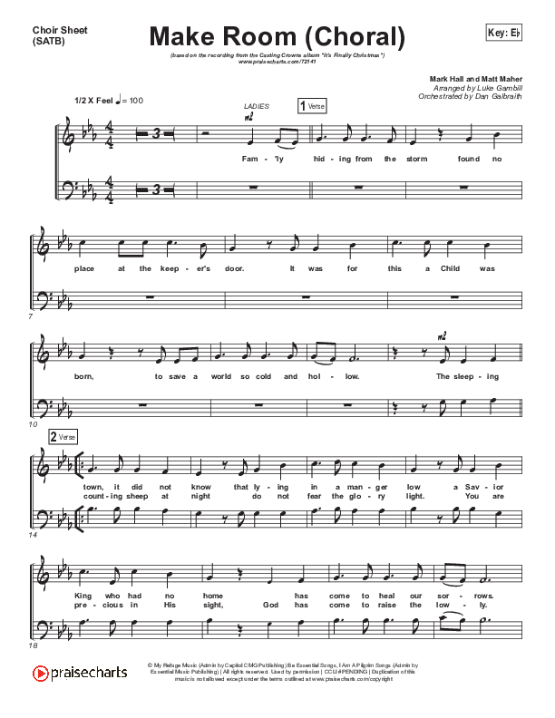 Make Room (Choral Anthem SATB) Choir Vocals (SATB) (Casting Crowns / Arr. Luke Gambill)