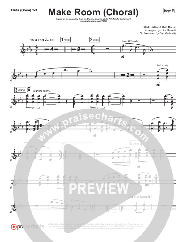 Make Room (Choral Anthem SATB) Flute/Oboe 1/2/3 (Casting Crowns / Arr. Luke Gambill)