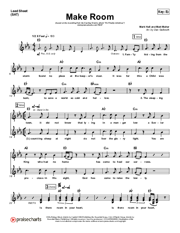 Make Room (Choral Anthem SATB) Lead Sheet (SAT) (Casting Crowns / Arr. Luke Gambill)