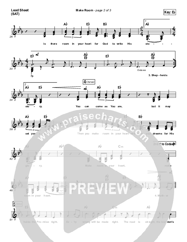 Make Room (Choral Anthem SATB) Lead Sheet (SAT) (Casting Crowns / Arr. Luke Gambill)