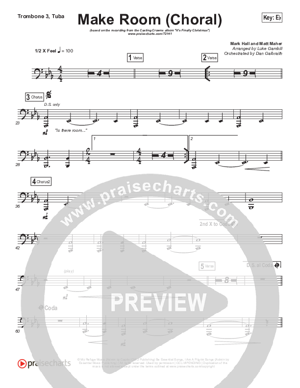 Make Room (Choral Anthem SATB) Trombone 3/Tuba (Casting Crowns / Arr. Luke Gambill)
