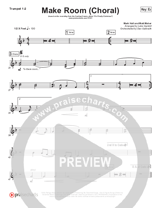 Make Room (Choral Anthem SATB) Trumpet 1,2 (Casting Crowns / Arr. Luke Gambill)
