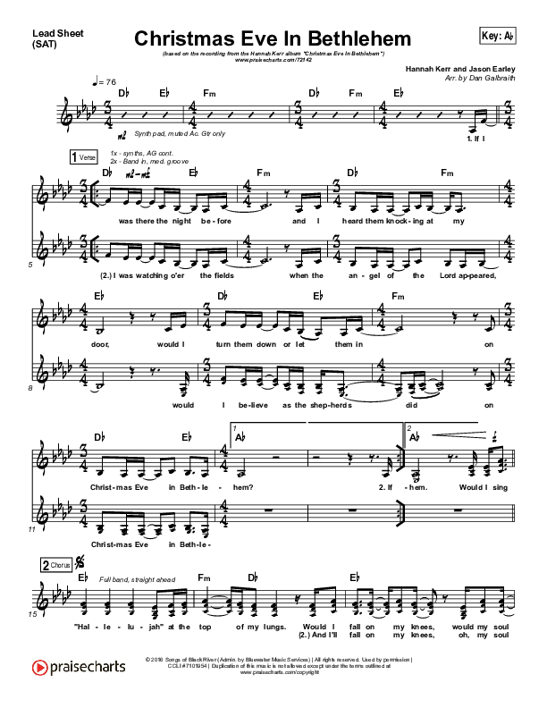 Christmas Eve In Bethlehem Lead Sheet (SAT) (Hannah Kerr)