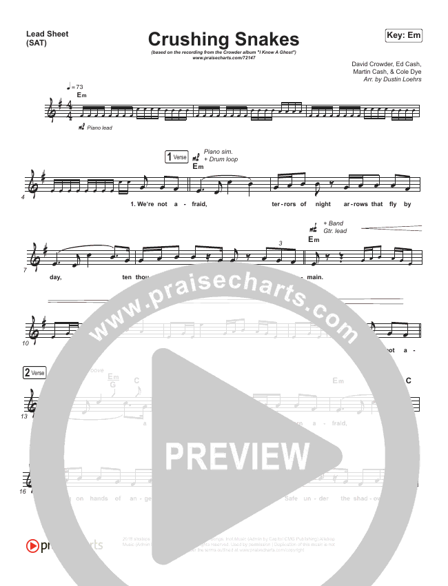 Crushing Snakes Sheet Music PDF (Crowder / TAYA) PraiseCharts