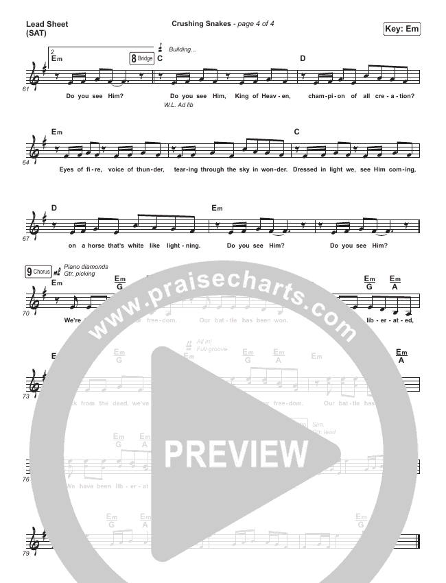 Crushing Snakes Lead Sheet (SAT) Crowder, TAYA PraiseCharts