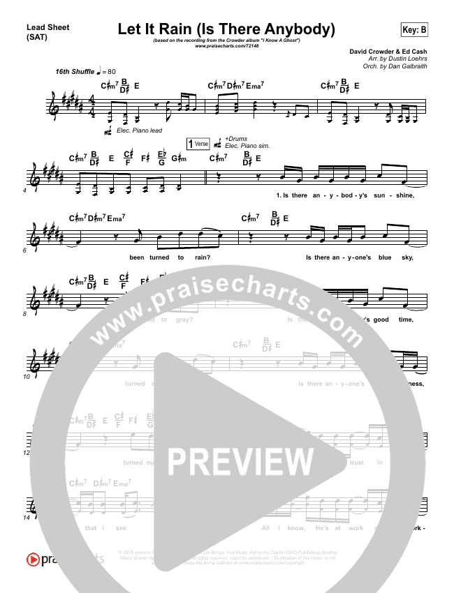 Let It Rain Is There Anybody Sheet Music Mandisa Crowder Praisecharts