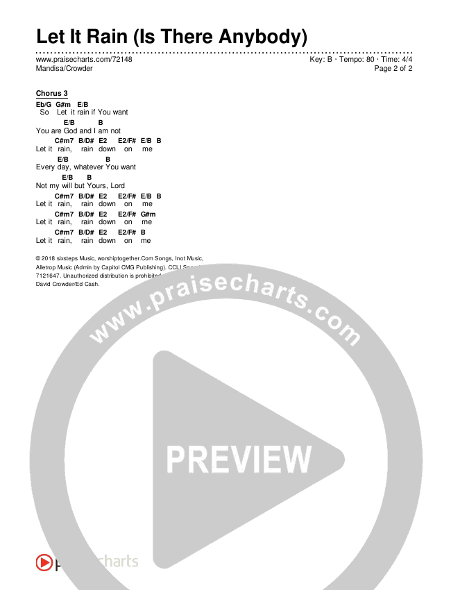 Let It Rain (Is There Anybody) Chords & Lyrics (Mandisa / Crowder)