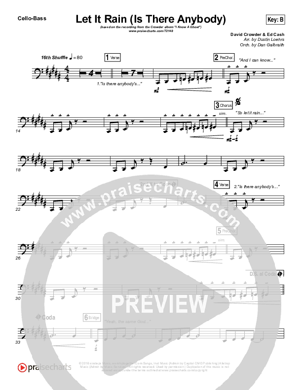 Let It Rain (Is There Anybody) Cello/Bass (Mandisa / Crowder)