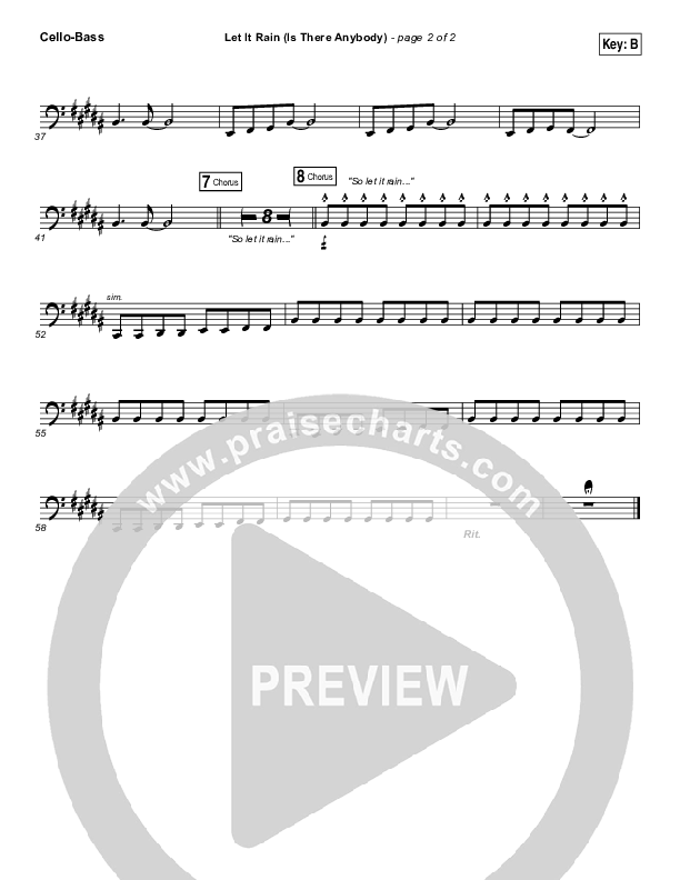 Let It Rain (Is There Anybody) Cello/Bass (Mandisa / Crowder)