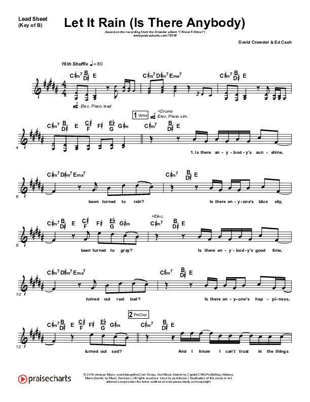 Let It Rain (Is There Anybody) Lead Sheet (Melody) (Mandisa / Crowder)