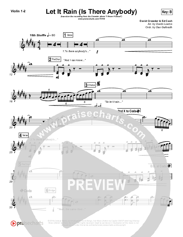 Let It Rain (Is There Anybody) Violin 1/2 (Mandisa / Crowder)