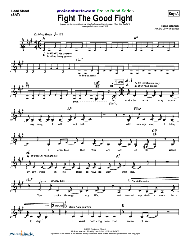 Fight The Good Fight Lead Sheet (Equippers Church)