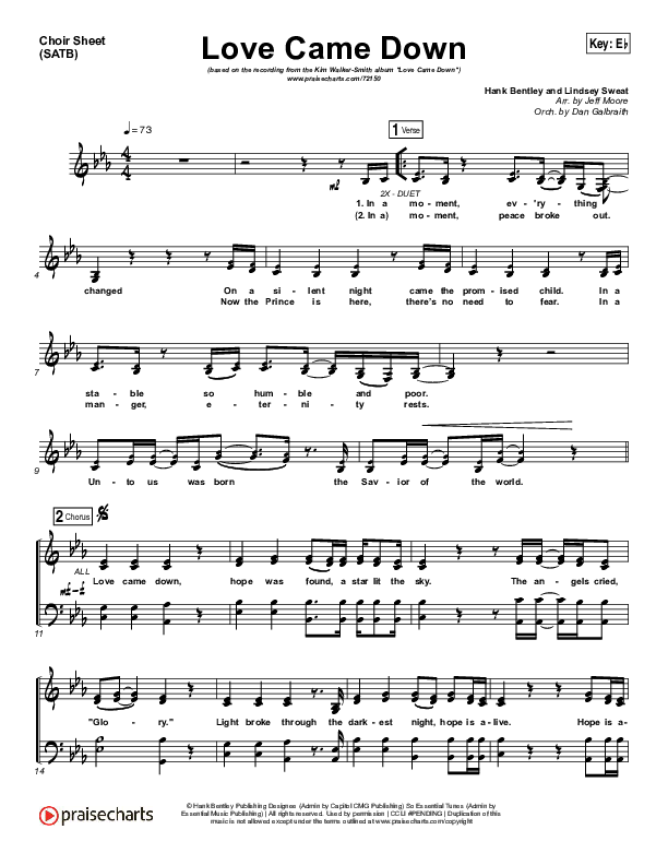 Love Came Down Choir Sheet (SATB) (Kim Walker-Smith)