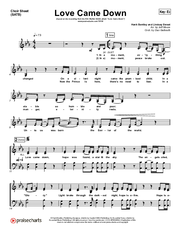Love Came Down Choir Vocals (SATB) (Kim Walker-Smith)