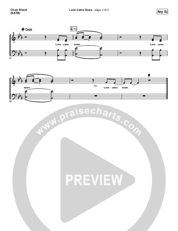 Love Came Down Choir Vocals (SATB) (Kim Walker-Smith)